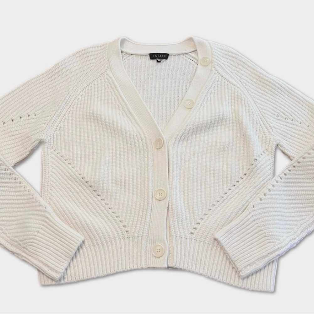 1.State Cream Cardigan V-neck Sweater Size Medium